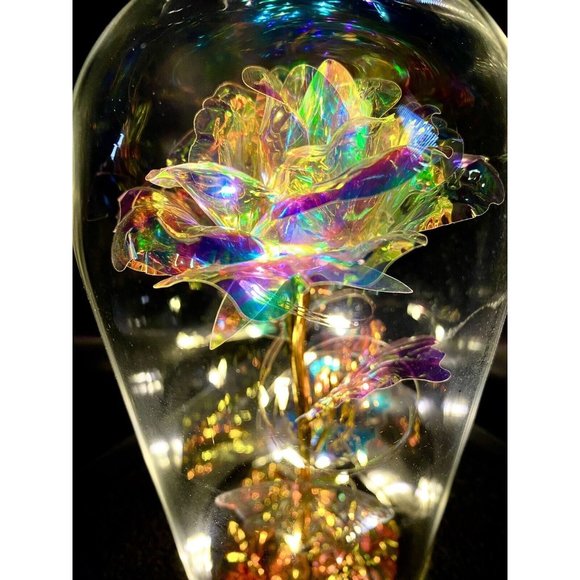 Eternal Rose In Dome With Fairy Lights Batteries Included Best Wishes Boxed Gift - Picture 3 of 11